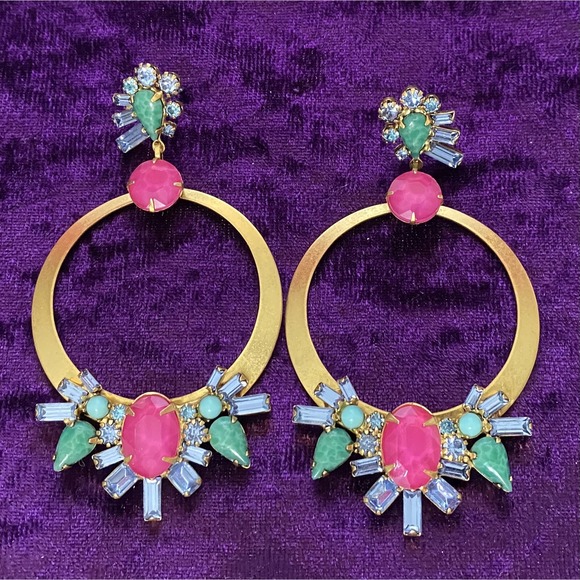 J.Elizabeth Jewelry - Elizabeth‎ Cole Pink Crystal Drop Dangle Earrings Speckled Cabs Hoops Post Glam